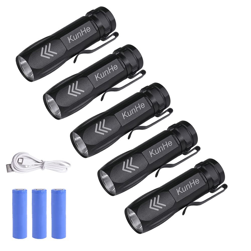 KunHe KH003 Mini Small Pocket LED Flashlight Usb rechargeable High Lumens Bright Powerful flashlights Pack of 5 - NewNest Australia