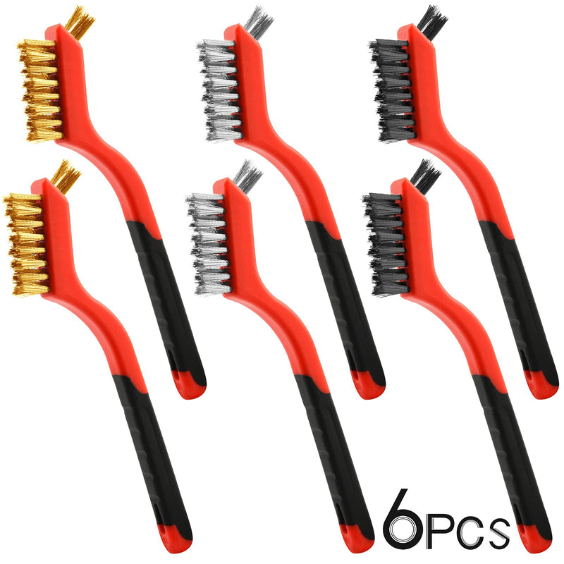 Wire Brush Set, 6 Pcs Brass/Stainless Steel/Nylon Wire Brushes for Cleaning with Curved Handle Grip for Rust Removal, Dirt, Paint Scrubbing - NewNest Australia