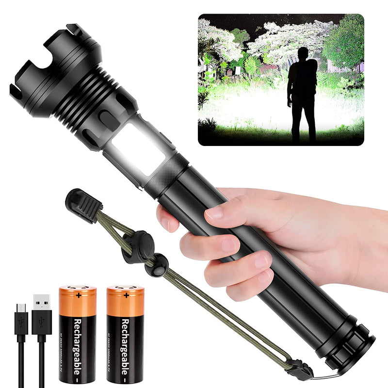 LED Rechargeable Tactical Flashlights 90000 High Lumens, XHP90 Brightest LED Flashlight with 10000mAh Battery, Zoomable, Waterproof, 7Modes, Powerful Handheld Flashlight for Camping, Emergencies use High Lumen Tactical Flashlight - NewNest Australia