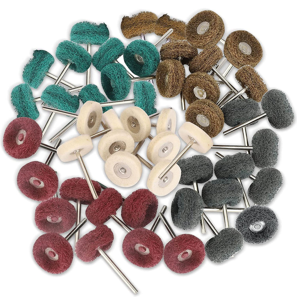 SUNJOYCO 50 Pcs 1 inch Abrasive Buffing Polishing Wheel set kit, Polishing kit for Rotary Tools Accessories, Buffing Wheels with 1/8''(3mm) Shank for Rust Metal Jewelry Wood Stone - NewNest Australia