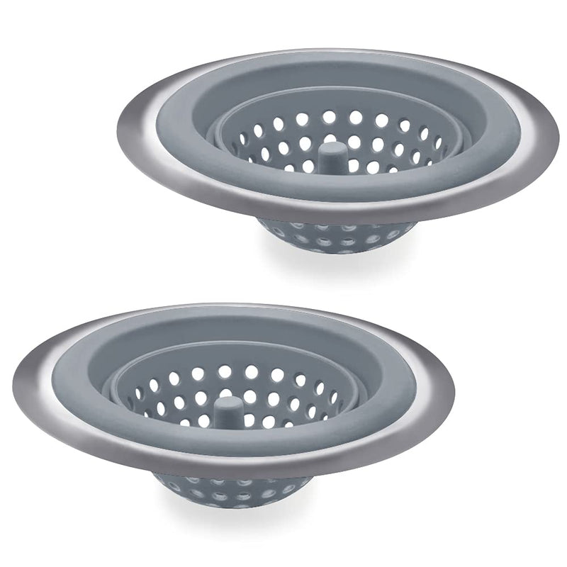 2PCS Sink Strainers,Flexible Silicone and Stainless Steel Kitchen Sink Drainer Baskets，Large Wide Rim 4.5 inch Diameter,Rust Free,Prevent Food Residues From Clogging Gray - NewNest Australia