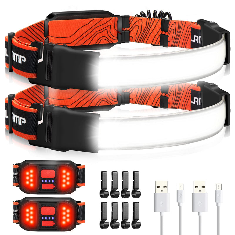 LED Headlamp Flashlight, 1000LM 230°Wide-Beam USB Rechargeable Head Light with Taillight & 8 Clips Waterproof Lightweight, Headlight Headlamps for Running, Cycling and Camping 2 Orange - NewNest Australia