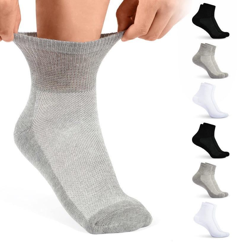 Diabetic Ankle Socks for Men & Women | 6 Pairs Wide Non Binding Socks Quarter Length | Edema Neuropathy Socks for Women & Men Medium 2 Black / 2 Grey / 2 White - 6 Pairs - NewNest Australia