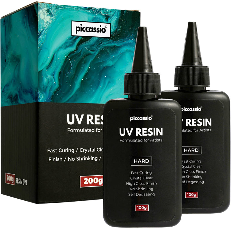 Piccassio UV Resin - Upgrade Ultra Clear Hard Type UV Resin - Rapid Cure Craft Resin - Jewelry Making, Keychains, Earrings, Clear-Cast Parts in Minutes - Cure with UV Light - UV Lamp or Sunlight 200 grams - NewNest Australia
