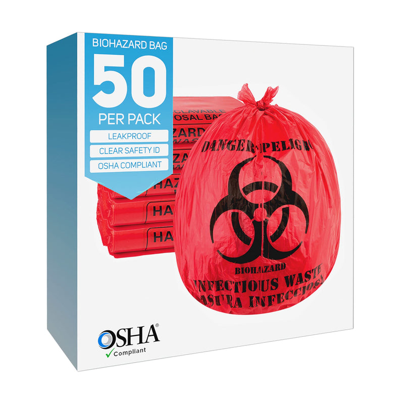 Biohazard Waste Bags 10-Gallon 24x24 Red Hazardous Trash Can Liners – Medical Grade No Leak Bags - Biohazard Symbol for Safe Infectious Waste Disposal. Great for Lab Containers, Swabs, Pads, Gloves (50 pack) 50 - NewNest Australia