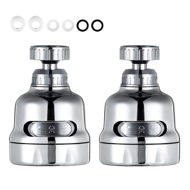 2Pcs 3 Mode Adjustable Faucet Sprayer Attachment 360 Degree Rotating Faucet Aerator Kitchen Sink Tap Head Water Saving Extend Nozzle Chrome Plated Silver Tone - NewNest Australia