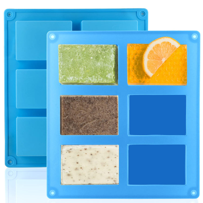 LERYKIN 2 Pack Silicone Soap Molds, 6 Cavities Rectangle Silicone Soap Molds, Great for Homemade Craft Soap Mold, Chocolate Mold, Cake Mold ＆ Ice Cube Tray - Just Pop Out（Blue) Blue - NewNest Australia
