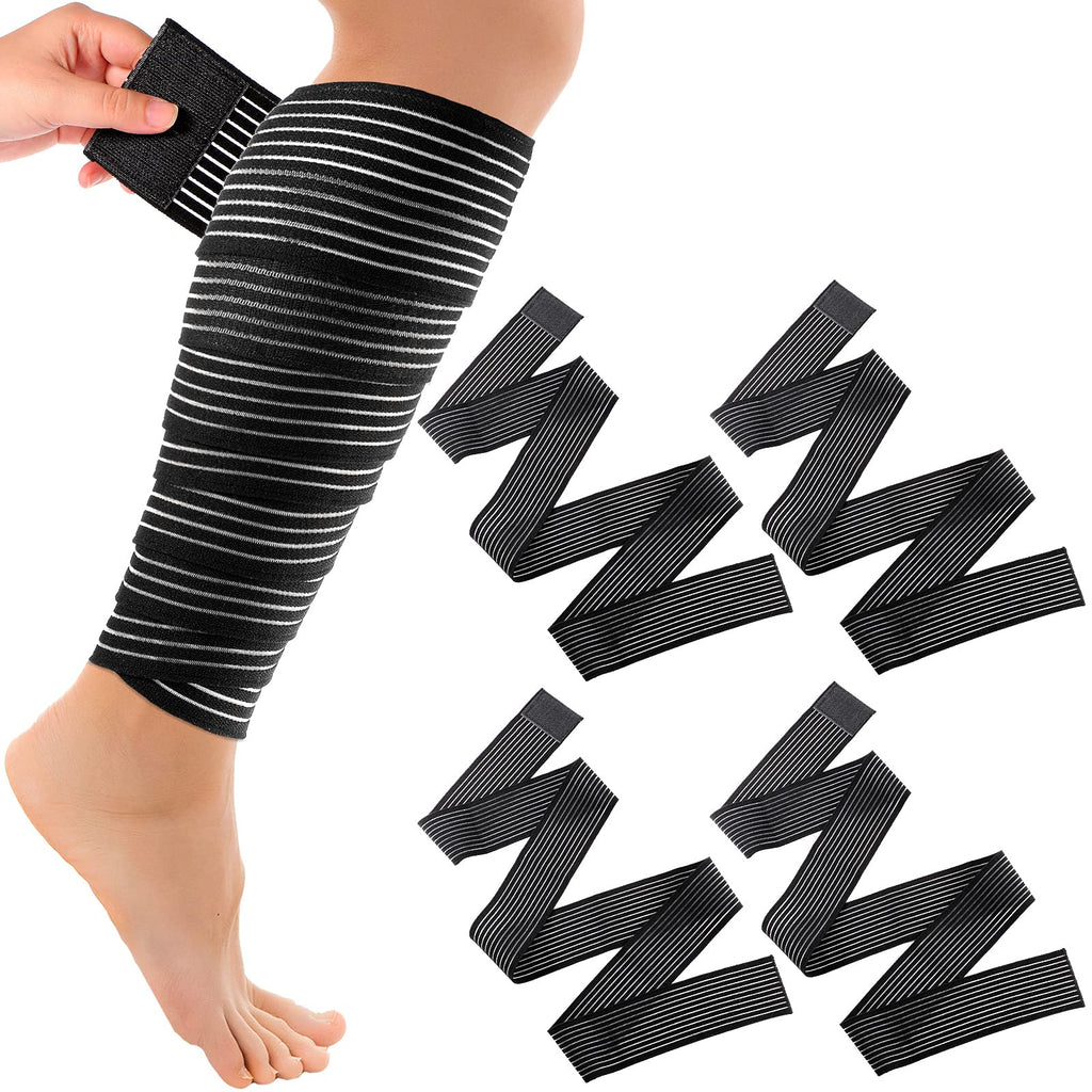 Elastic Calf Compression Bandage Leg Compression Sleeve for Men and Women, Compression Wraps Lower Legs for Stabilising Ligament, Joint Pain, Sport, Adjustable Black (4 Pieces,180 cm) 4 70.86 Inch (Pack of 4) - NewNest Australia