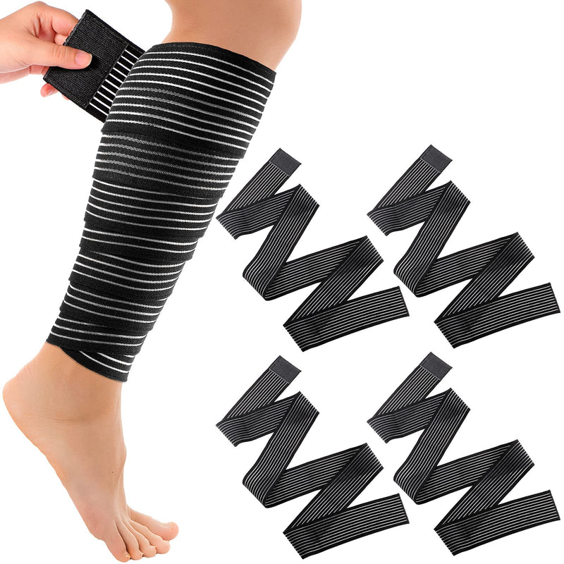 Elastic Calf Compression Bandage Leg Compression Sleeve for Men and Women, Compression Wraps Lower Legs for Stabilising Ligament, Joint Pain, Sport, Adjustable Black (4 Pieces,180 cm) 4 70.86 Inch (Pack of 4) - NewNest Australia