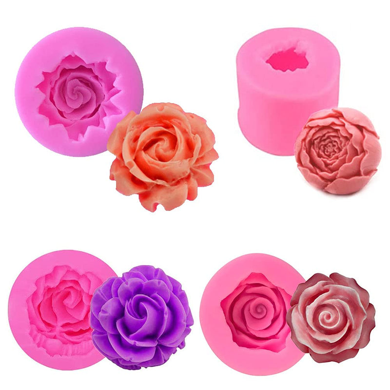 MEMOVAN 4pcs 3D Flower Silicone Soap Mold 3D Rose Flower Silicone Fondant Mold Bloom Rose Shape Resin Candle Mold for Cake Decoration Chocolate Handmade Soap Candy Making Clay Lotion Bar Wax DIY Craft - NewNest Australia