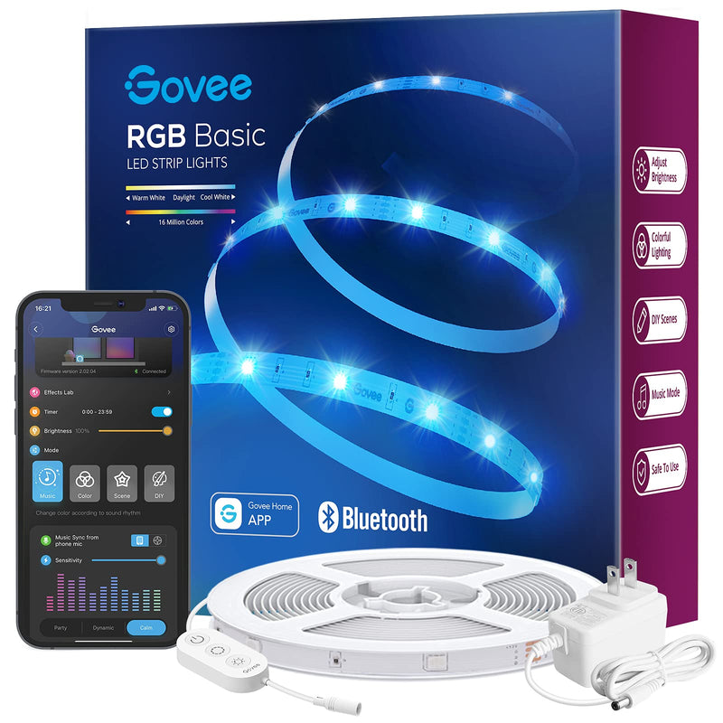 Govee RGB LED Strip Lights, 16.4ft Bluetooth LED Lights with App Control, Color-Changing, 64 Scenes and Music Sync LED Lights for Bedroom, Room, Kitchen, Party, ETL Listed Adapter - NewNest Australia