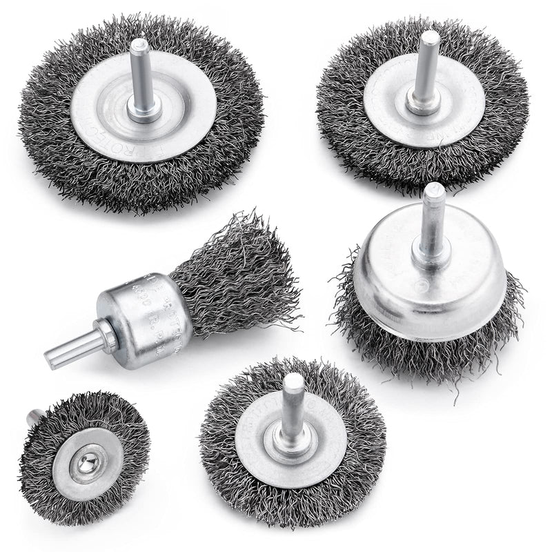 TILAX Drill Wire Brush End Brush Set 6 Piece, Wire Brushes for Cleaning 1/4 Inch Arbor 0.012 inch Coarse Carbon Steel Crimping Wire Wheel, Paint-Surface and Small Spaces Can be Treated. - NewNest Australia