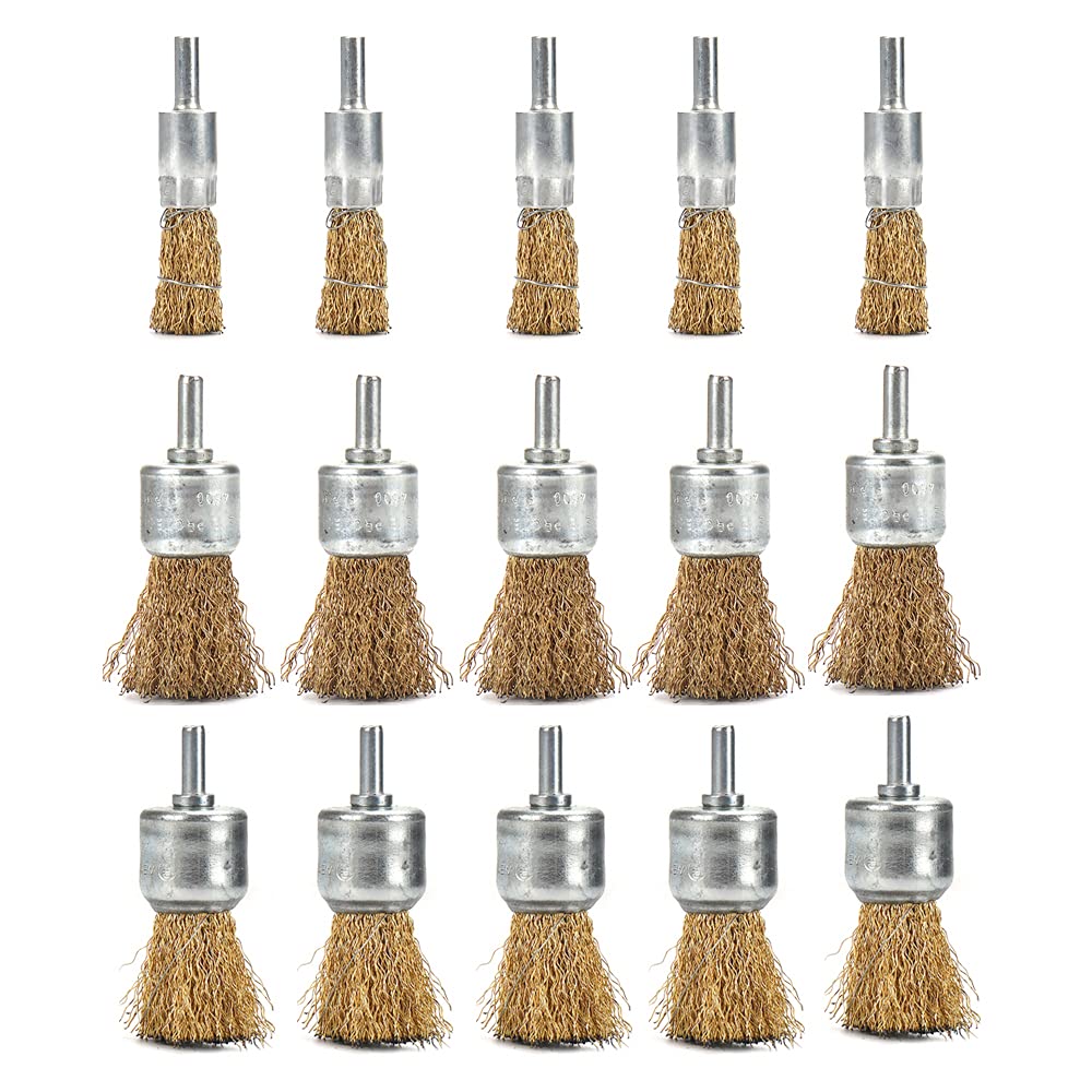 KUOFU 15 Pack Brass Coated Wire Brush & Coppered Cup Brush Set with 1/4-Inch Round Shank for Drill Surface Removal Rust Polishing Deburring - NewNest Australia