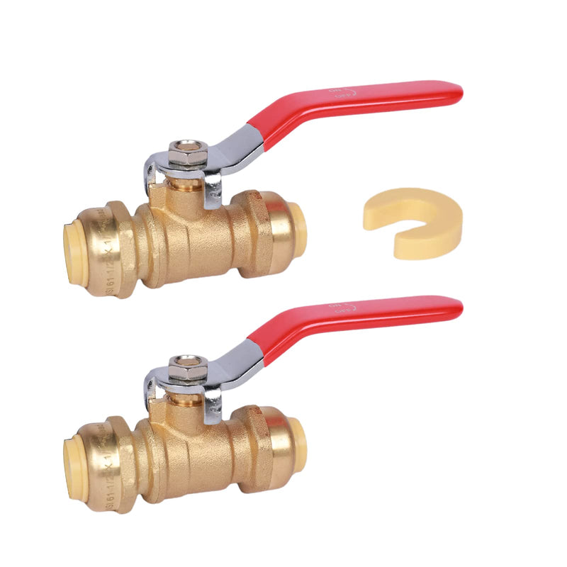 1/2 Inch Push-Fit Full Port Ball Valve, 1/2 Inch Ball Valve for Push-Fit Water Shut Off with Disconnect Clip, Lead Free Brass Full Port Fit Valve for Pex Copper CPVC, Pack of 2 - NewNest Australia