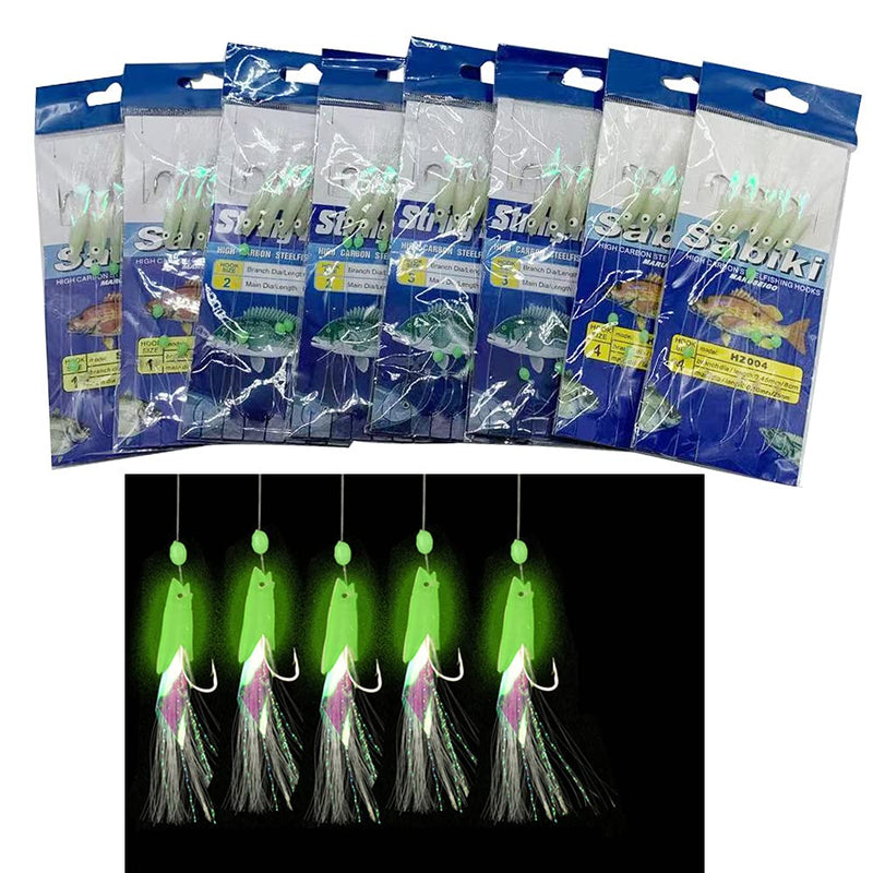 NA 8 Packs/40 Hooks Size 1#/2#/3#/4# Luminous Sabiki Rigs Fishing Flasher Lures Bait Rigs Fish Skin Glow Fishing Lure Fishing Beads High Carbon Hooks for Fresh/Saltwater - NewNest Australia