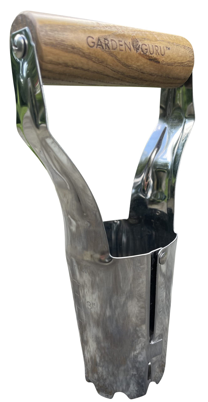 Garden Guru Stainless Steel Bulb Planter Tool for Planting Bulbs - Stainless Steel & Comfortable Wood Carved Handle - Depth Marker for Consistent Planting Flowers Tulips, Daffodils, Dahlias 1 Pack - NewNest Australia