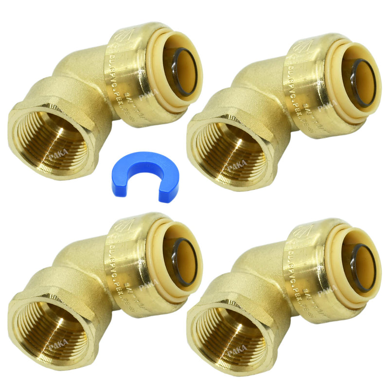 (Pack of 4) PUSH FIT 1/2" x1/2" FNPT Female Threaded Elbow Fittings Push to Connect Pex, CPVC, 1/2 Inch With A Disconnect Clip, Lead Free Brass 4 Pieces - NewNest Australia