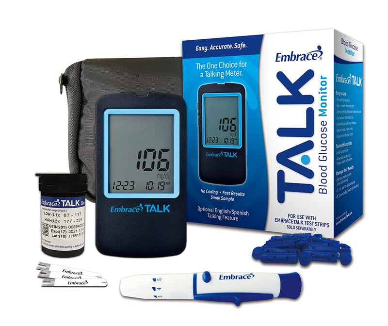 Embrace Talk Diabetes Testing Kit – Embrace Talk Blood Glucose Meter, 50 Blood Test Strips, 1 Lancing Device, 30 Gauge Lancets-50 Count and Carrying Case - NewNest Australia