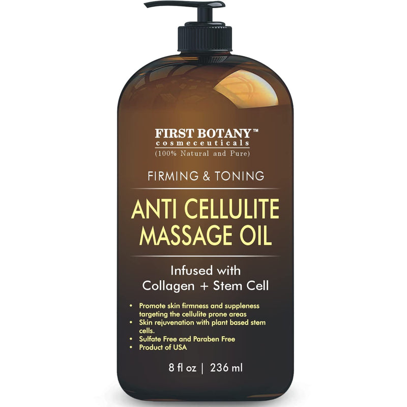 Anti Cellulite Massage Oil - Infused w/ Collagen & Stem Cell - 100% Natural Massage Lotion & Cellulite cream, Remover & Massager - Helps Skin Tightening & Stretch Mark treatment for Women & Men - 8 oz - NewNest Australia