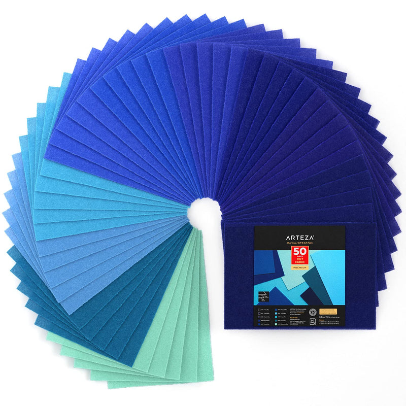 Arteza Blue Felt Fabric Sheets, Set of 50, 8.3 x 11.8 inches, 10 Tones, Soft and Stiff Felt Squares for Creating Toys, Home Decor, Sewing and Craft Projects 10 Blue Tones - NewNest Australia
