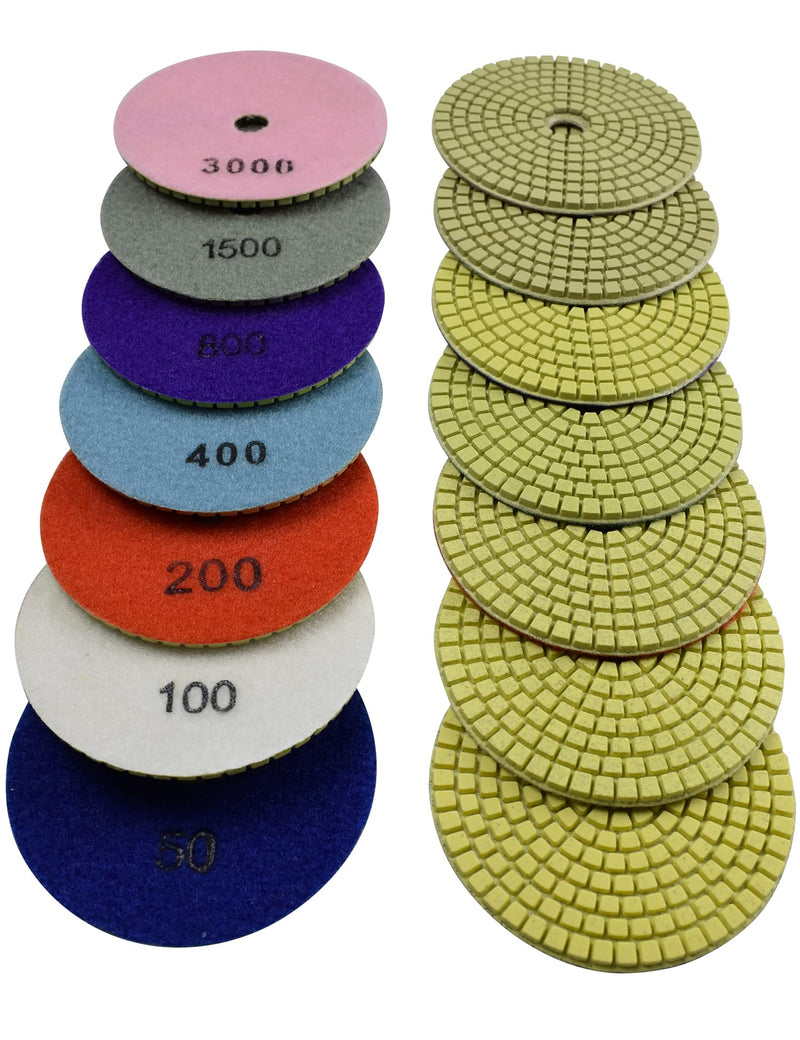 Konfor Diamond Polishing Wet Pads 4 Inch for Sanding Stone Marble Granite Countertop 7 Pieces Set Mixed Grit 50-3000 7 Pack Mixed #50-3000 - NewNest Australia