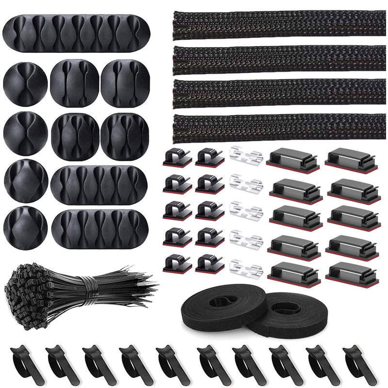 152 pcs Cord Management Organizer Kit 4 Cable Sleeve Split with 41Self Adhesive Cable Clips Holder, 10pcs and 2 Roll Self Adhesive tie and 100 Fastening Cable Ties for TV Office Home Electronics etc - NewNest Australia