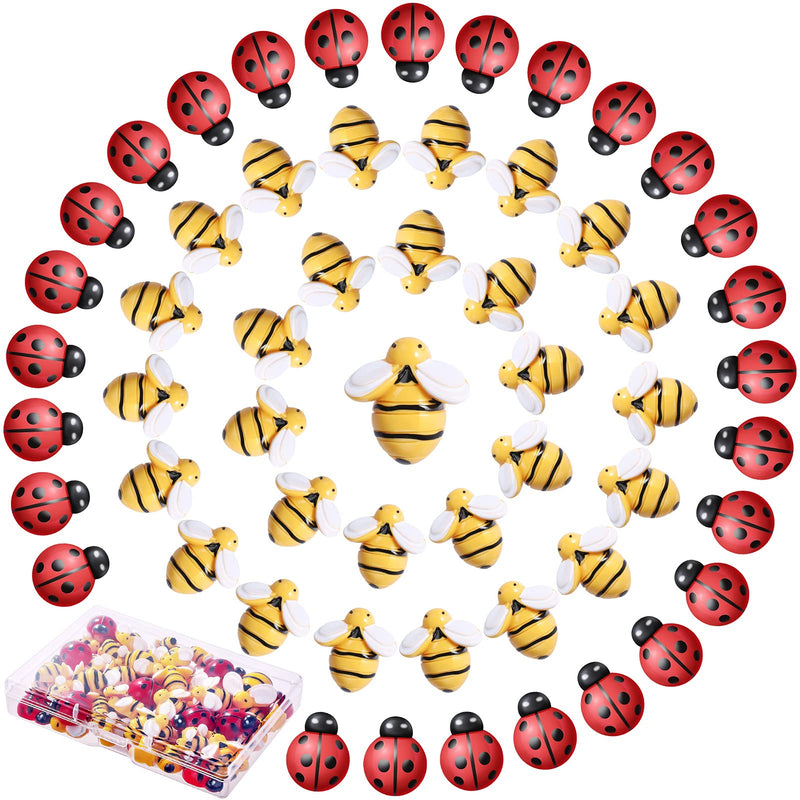 CCOZN 60 Pieces Tiny Resin Bees Ladybugs Decors, Including 30 Pcs Resin Bumblebees Embellishments 30 Pcs Resin Ladybugs Decors with Box Bee Decoration for DIY Crafts Wreath Scrapbooking, 0.75 Inch - NewNest Australia