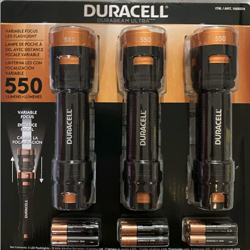 Duracell Ultra 550 Lumens Aluminum Flashlight 12 AAA Batteries Included (3 Pack) - NewNest Australia