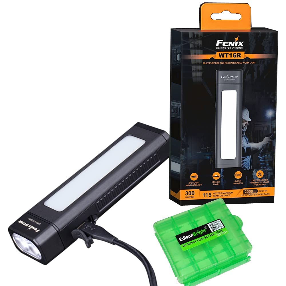 Fenix WT16R 300 Lumen rechargeable magnetic base Handheld flashlight/worklight with battery and EdisonBright charging cable carrying case - NewNest Australia