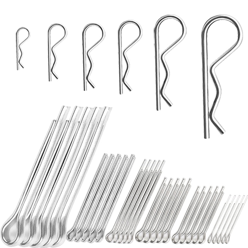 60 Pcs Cotter Pin Hair Pin Assortment Kit, Zinc Plated R Clip Key Fastener Fitting Set for Use on Hitch Pin Lock System Automotive Marine Tractors Mower Carts Truck Engine Repair, 12 Size 2 Style - NewNest Australia