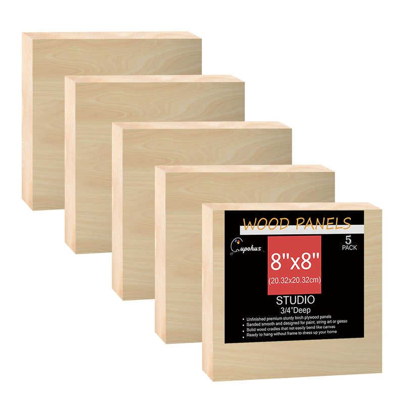 Unfinished Wood Boards Canvas for Painting, 5 Packs 3/4’’ Deep Cupohus 8’’ x 8’’ Wooden Cradled Panels for Pouring Art, Crfats, Parints and More 8" x 8" - NewNest Australia