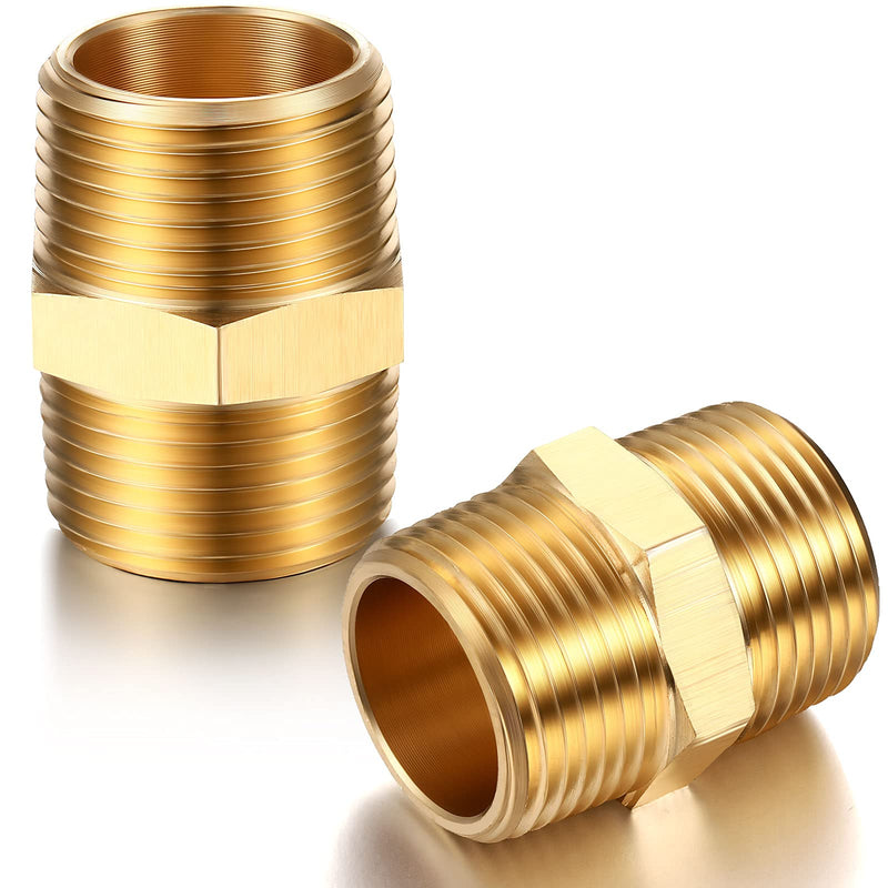 2 Pieces Brass Pipe Fitting 3/4 x 3/4 Inch NPT Brass Hex Nipple Male Pipe Adapter, Straight Connector Pipe Fitting - NewNest Australia