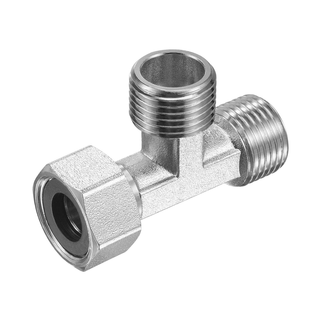 uxcell Pipe Fitting Tee G1/2 1 Female to 2 Male Thread 3 Way T Shape Swivel Nut Hose Connector Adapter, Nickel-Plated Copper - NewNest Australia