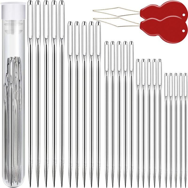 25/50 PCS Premium Large Eye Needles for Hand Sewing with 2 Needle Threaders, Assorted Sizes, Embroidery Needles for Hand Sewing, Sewing Needles Large Eye, Big Eye Needle 25 pack - NewNest Australia