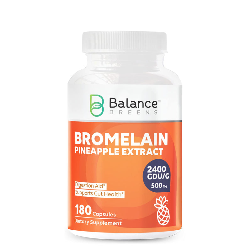 Balance Breens Bromelain 500mg 2400 GDU/G Pineapple Extract Supplement - 180 Non-GMO Capsules - Supports Gut Health, Digestive Support & Comfort - NewNest Australia