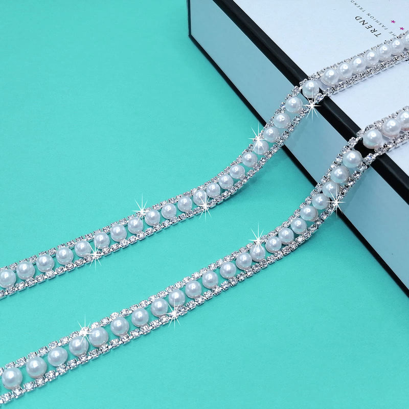 Yhsheen 1 Yard Rhinestone Trim with Elegant Pearl Crystal Rhinestone Chain Rhinestone Applique for DIY Decoration & Bridal Costume Embellishment - NewNest Australia