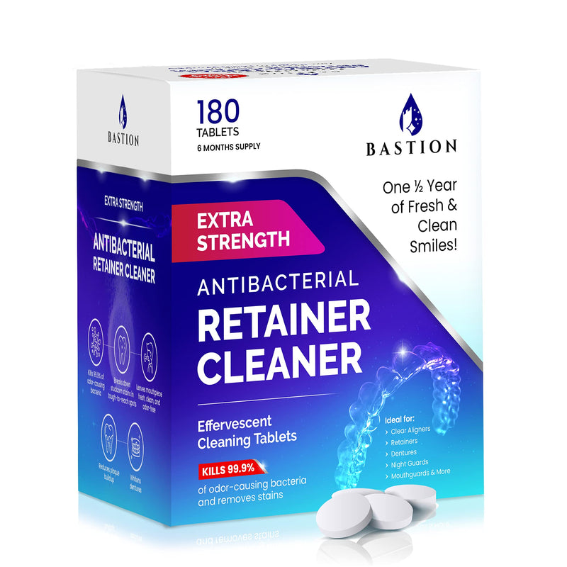 Retainer Cleaner & Denture Cleanser - 180 Effervescent Tablets - 6 Month Supply - Removes Stains, Discoloration, Odors, & Plaque - Clear Aligners, Mouth & Night Guard, All Dental/Oral Appliances - NewNest Australia