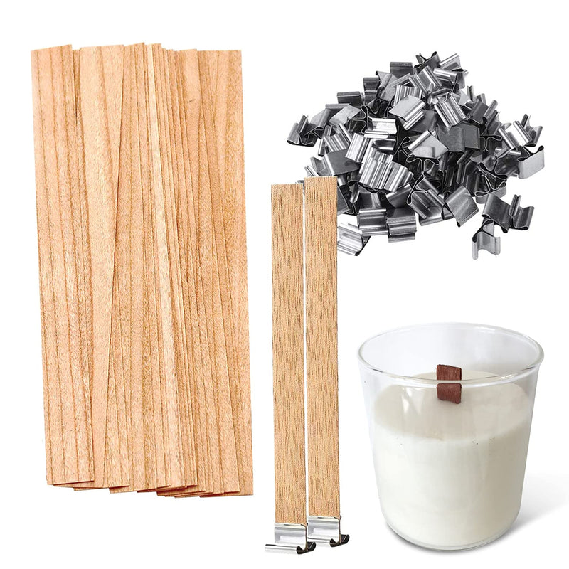 Wooden Wicks for Candle Making - 100pcs Candle Wicks for Soy Wax with Metal Clips at Base - Cracking Wood Wicks for Candles Making Home Décor Candle DIY - Wick Holders for Candle Making - NewNest Australia