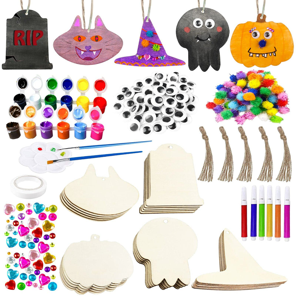 Halloween Crafts for Kids Halloween Decorations Wooden Slices Blank Cutouts Unfinished Wood Hanging Ornaments for Indoor/Outdoor Make Your Own Gift Tags for Halloween Party Favors, Home Decor, 25 Pcs - NewNest Australia