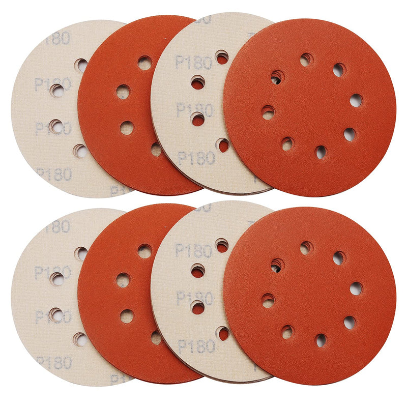 5 Inch 8 Hole Hook and Loop Sanding Discs, 50 Pcs Latex Backed Orange Abrasive Sandpaper Dust-Free Polishing 180 Grit Assorted Random Orbital Sandpaper, for Car Paint 180grit - NewNest Australia