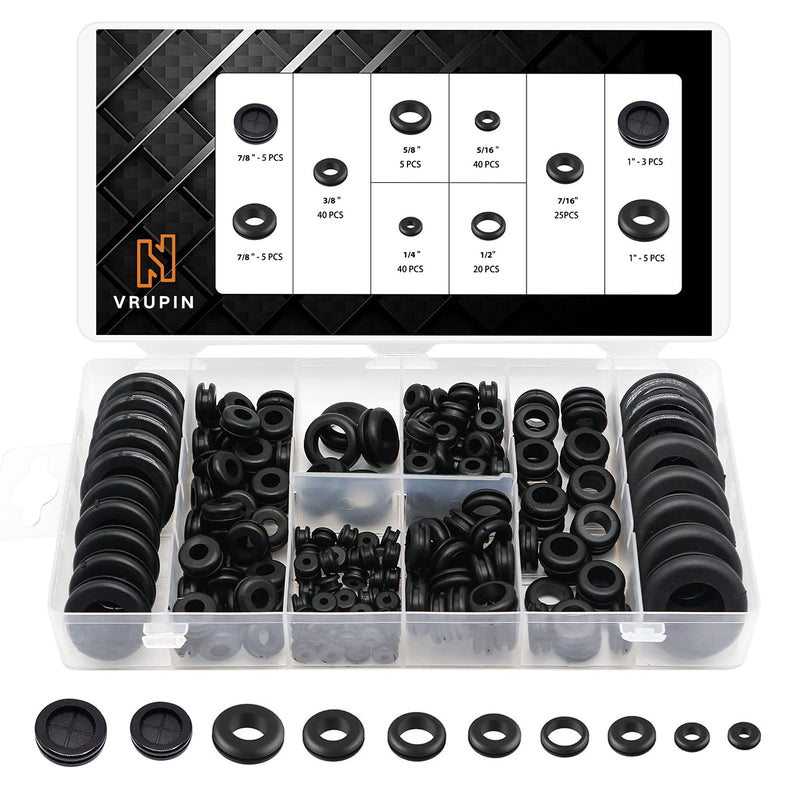 Vrupin 188 Pcs Rubber Grommets Kit - Rubber Washers for Wiring - 10 Different Sizes(1/4", 5/16", 3/8", 7/16", 1/2", 5/8", 7/8", 1" Inch) - NewNest Australia