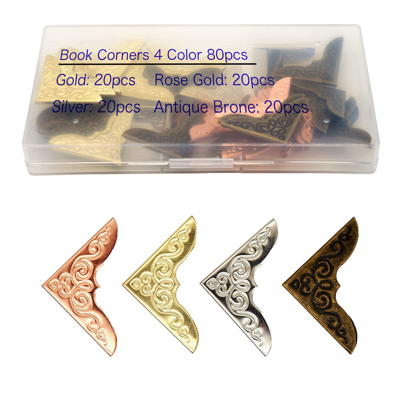 JSM 80-PCS Metal Book Corners, Corner Protector, Iron Decorative for Scrapbook Photo Album Diary Cover Menus Folder(Gold, Silver, Rose Gold, Antique Bronze) - NewNest Australia