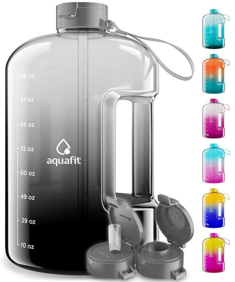 AQUAFIT 1 Gallon Water Bottle with Straw Motivational Water Bottle Big Water Bottle with Straw 1 Gallon Water Bottle Water Jug 1 Gallon Water Jug Daily Water Bottle with Time Marker Bottle Black Fade - NewNest Australia