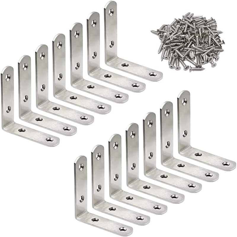 14 Pack L Bracket Corner Braces 2.5 Inch Stainless Steel Heavy Duty Shelf Bracket for Wood Shelves, Wall Hanging Support 90 Degree Joint Right Angle Brackets with Screws - NewNest Australia