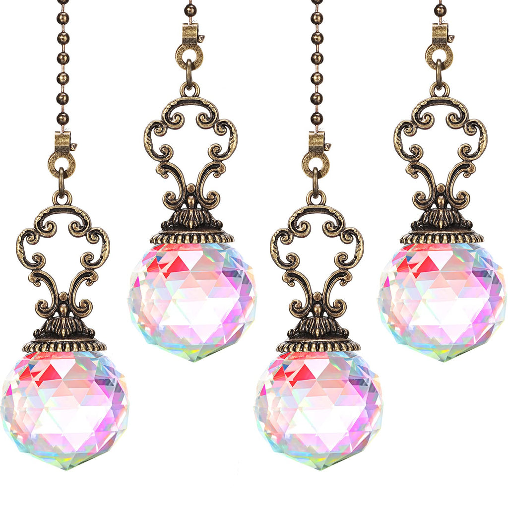4 Pieces Ceiling Fan Pull Chains Crystal Prism Ball Vintage Pendant Ball Extender Light Pull Chain Extension Ornament with Connector for Bathroom Toilet Ceiling Light Fan Desk Lamp - NewNest Australia