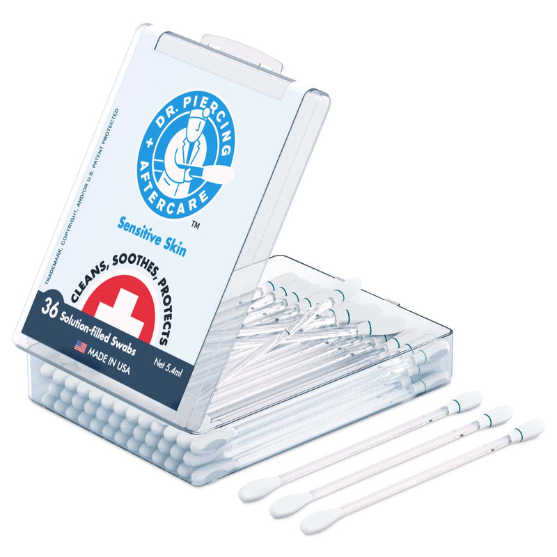 Dr. Piercing Aftercare Sensitive Skin Swabs - Natural Saline-Based Cleaning Solution - Helps Cleanse, Soothe Ear, Nose, Belly Button, Body Piercing Wounds - Clean Storage & Travel Case With 36 Swabs - NewNest Australia