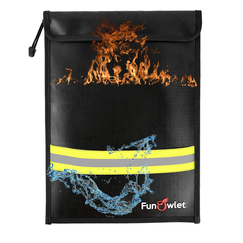 Fireproof Waterproof Money Document Bag - 15" x 11" Upgraded Zipper Bags, Fire & Water Resistant Storage Organizer Pouch for A4 A5 Documents Holder,File,Cash,Jewelry,Passport,Tablet,Laptop (Black) Black - NewNest Australia