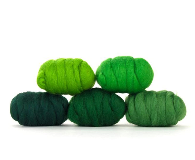 Revolution Fibers | Mixed Merino Wool Variety Pack | Perfect Wool Roving for Spinning, Needle Felting, Wet Felting, Weaving and Crafting (Grand Green (Greens), 250 Grams) - NewNest Australia