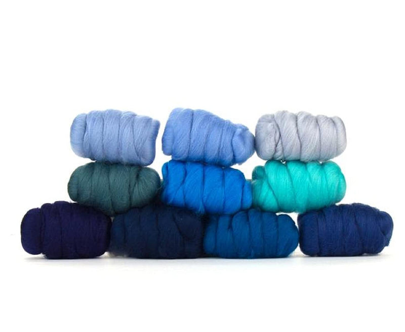 Revolution Fibers | Mixed Merino Wool Variety Pack | Perfect Wool Roving for Spinning, Needle Felting, Wet Felting, Weaving and Crafting (Woolly Waves (Blues), 250 Grams) - NewNest Australia