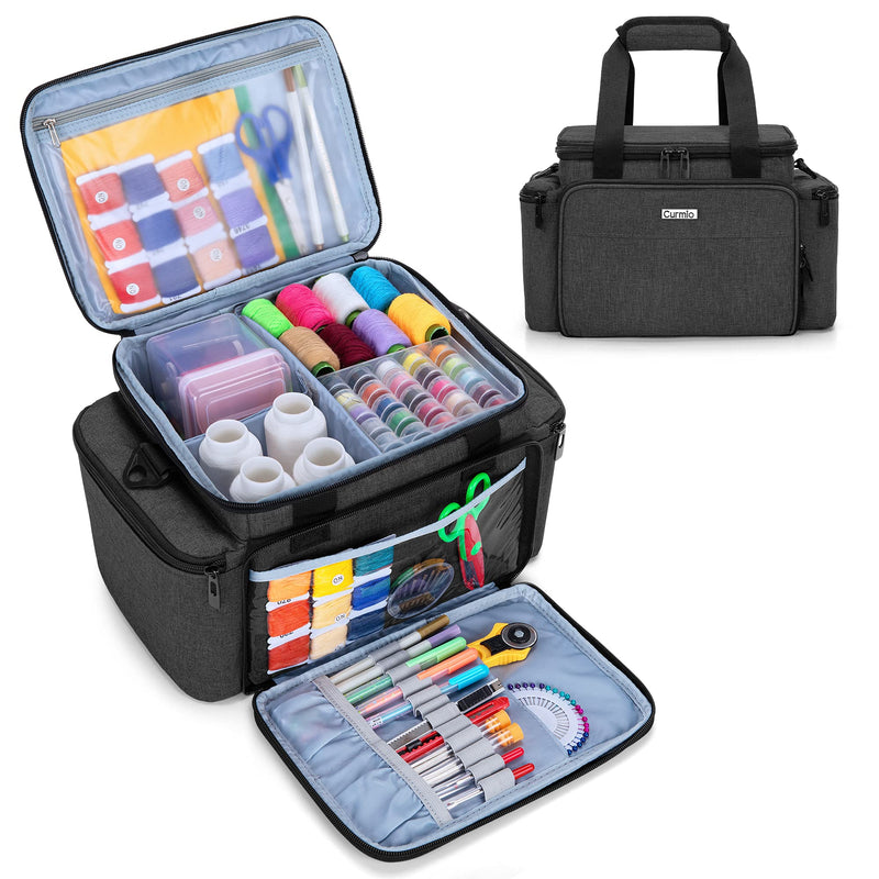 CURMIO Sewing Accessories Organizer, Large Sewing Supplies Storage Bag with Shoulder Strap for Spool Thread, Scissor and Sewing Needles, Black (Bag Only) - NewNest Australia